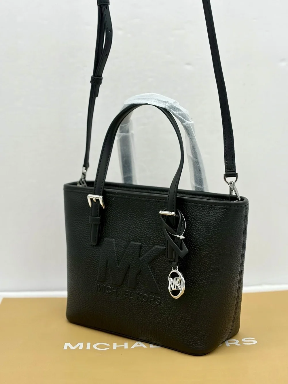 Michael Kora Carryall Convertible Tote Crossbody Bag Black